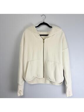 Athleta Cream Sherpa Reversible Zip Up Hoodie Cozy Winter Size M